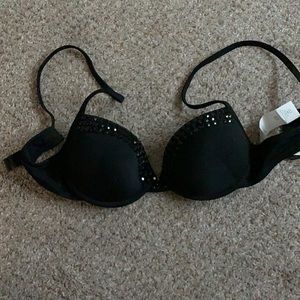 Rhinestoned Black Bra